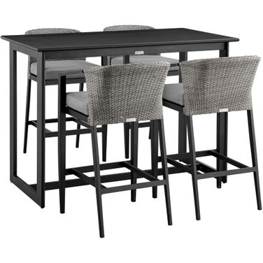 Palma Outdoor Patio 5 Piece Bar Table Set In Gray