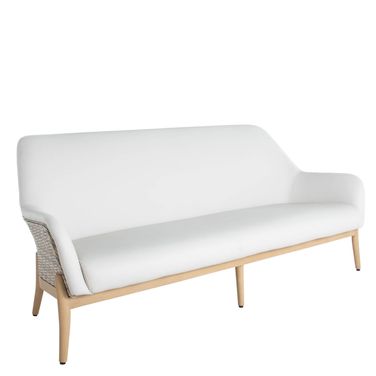 Palma Vinyl Sofa In Natural and Linen Wicker