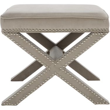 Palmer Mushroom Taupe Ottoman with Silver Nailhead Detail