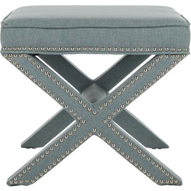 Palmer Sky Blue Ottoman with Silver Nailhead Detail