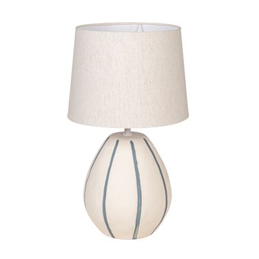 Paloma Stoneware Table Lamp with Hand-Painted Blue Stripes and Linen Shade In White and Black