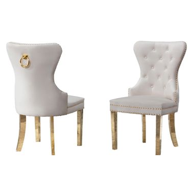 Pam Double Tufted Side Chairs Set of 2 In Cream Velvet and Gold Stainless Steel Legs