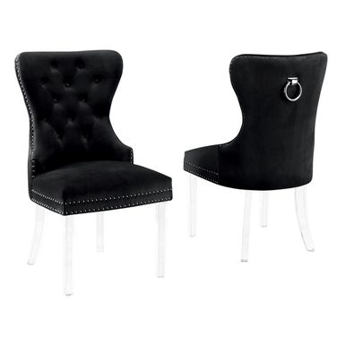 Pam Tufted Side Chairs Set of 2 In Black Velvet and Clear Acrylic Legs