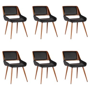 Panda Dining Chair Set of 6 In Walnut and Black