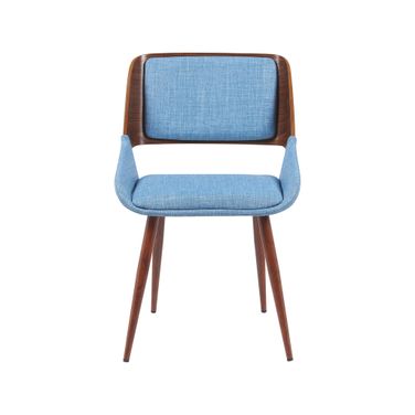 Panda Upholstered Dining Chair with Fabric Seat In Light Blue and Walnut