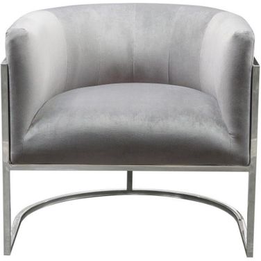 Pandora Accent Chair in Grey Velvet with Polished Silver Stainless Steel Frame