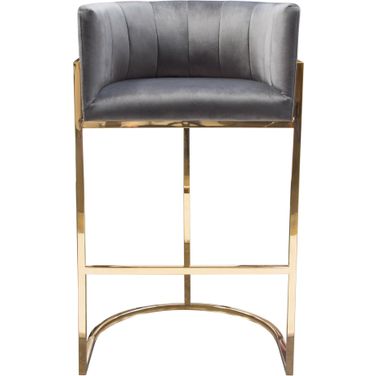 Pandora Bar Height Chair in Grey Velvet with Polished Gold Frame