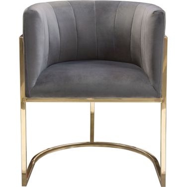 Pandora Dining Chair in Grey Velvet with Polished Gold Frame