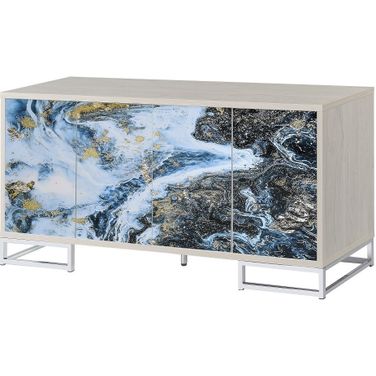 Liam Console Cabinet In Blue Marble Print and Chrome