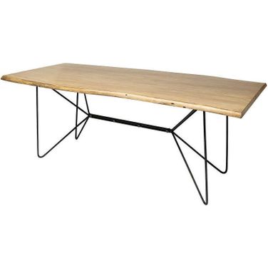 Papillion Ii Rectangular Blonde Live Edge Sold Wood Top Black Metal Base Dining Table