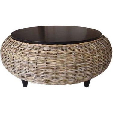 Paradise Grey Ottoman With Wood Top