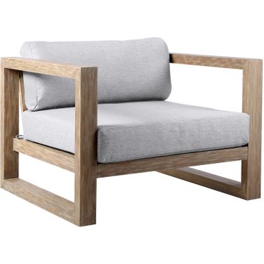 Paradise Outdoor Light Eucalyptus Wood Lounge Chair with Gray Cushions In Brown