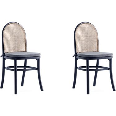 Paragon Dining Chair 1.0 With Grey Cushions In Black And Cane Set of 2