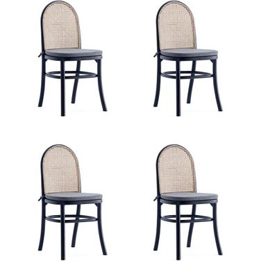 Paragon Dining Chair 1.0 With Grey Cushions In Black And Cane Set of 4