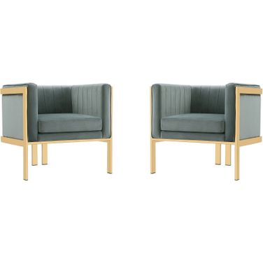 Paramount Accent Armchair in Warm Grey and Polished Brass (Set of 2)