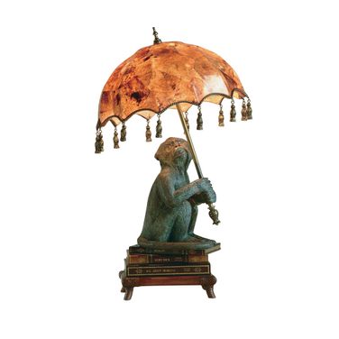 Parasol Monkey Lamp In Verdigris and Amber