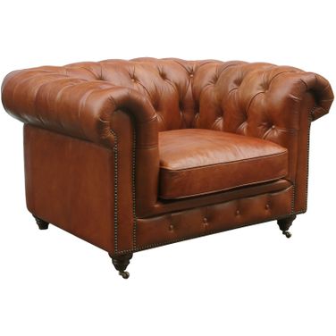 Paris Club Chester Bay Genuine Leather Tufted Club Chair In Brown