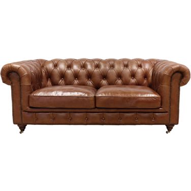 Paris Club Top Grain Leather Tufted Chester Bay Loveseat In Brown