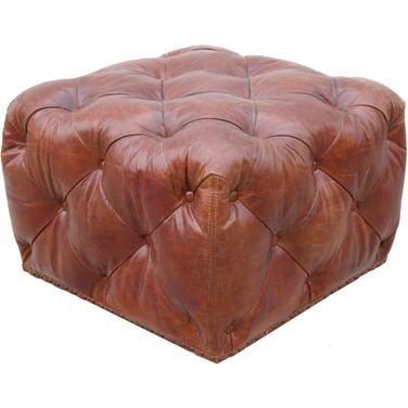 Paris Club Top Grain Leather Tufted Ottoman In Brown