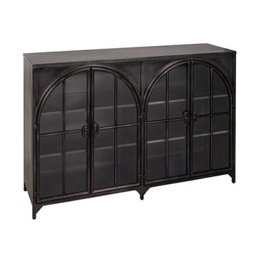 Parisian Arched Glass Door Metal Sideboard In Black