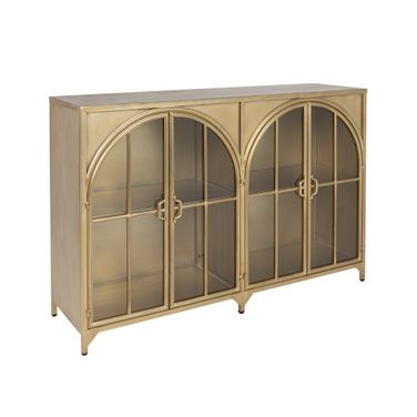 Parisian Arched Glass Door Metal Sideboard In Gold