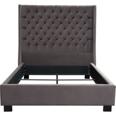 Park Avenue Queen Tufted Bed with Vintage Wing in Smoke Grey Velvet