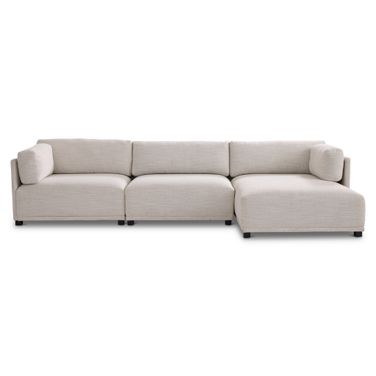 Parker 3 Piece Right Facing Fabric Sectional In White and Cream