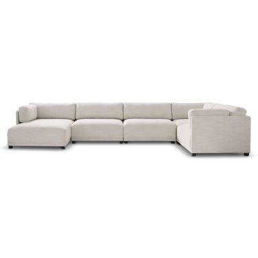 Parker 5-Piece Fabric Left Facing Sectional In White and Cream