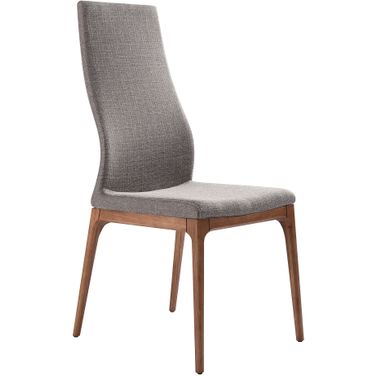Parker Mid-Century Dining Chair Set of 2 In Walnut Finish and Gray Fabric