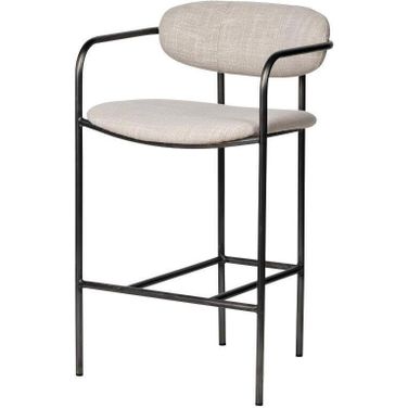 Parker Ii Beige Fabric Seat Gun Metal Grey Counter Stool