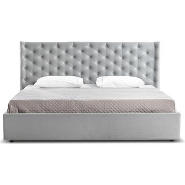 Parker Queen Size Bed In Gray Velvet Fabric Tufted Headboard With Storage