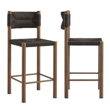Parkland Outdoor Patio Rattan and Aluminum Counter Stools Set of 2 In Walnut
