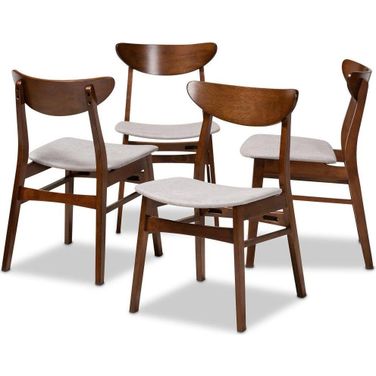 Parlin Mid-Century Modern Transitional Light Grey Fabric Upholstered and Walnut Brown Finished Wood 4-Piece Dining Chair Set