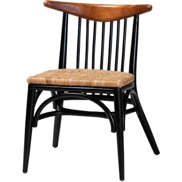 Parthenia Two Tone Mahogany Wood and Natural Rattan Dining Chair In Walnut Brown and Black