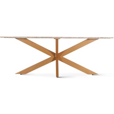 Pasadena 90 Inch Oval Dining Table with Sawar Marble and Iron In Antique Gold