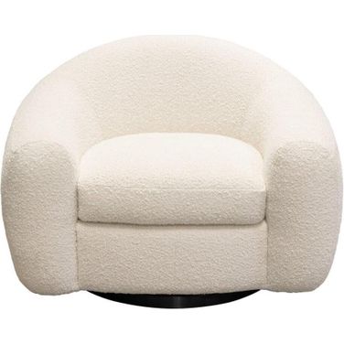 Pascal Swivel Chair in Bone Boucle Textured Fabric with Contoured Arms and Back