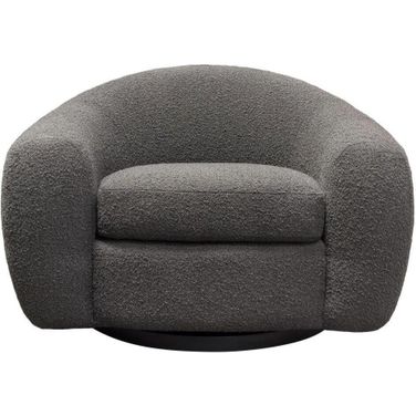 Pascal Swivel Chair in Charcoal Boucle Textured Fabric with Contoured Arms and Back