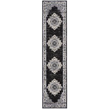 Passion 2'2" x 10' Vintage Indoor Rug In Black and Ivory