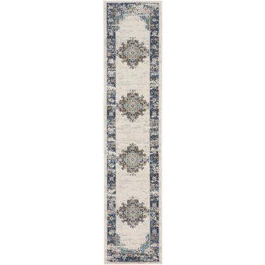 Passion 2'2" x 10' Vintage Indoor Rug In Ivory Grey Blue