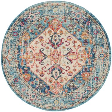 Passion 5' x 5' Round Indoor Rug In Ivory and Light Blue
