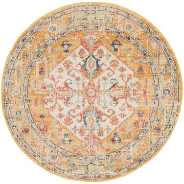 Passion 5' x 5' Round Indoor Rug In Ivory and Yellow