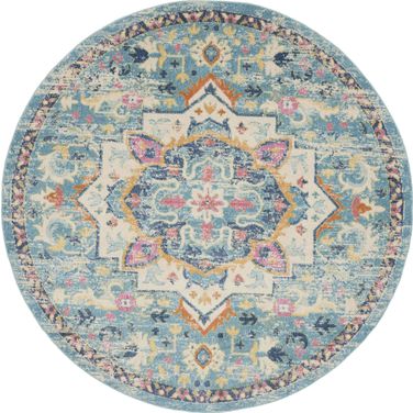 Passion Ivory and Light Blue 8' x 8' Round Area Rug