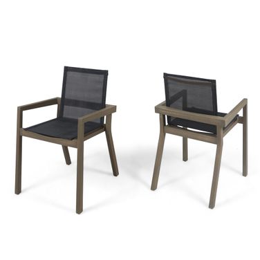 Patio Dining Armchair with Mesh Back and Seater In Grey