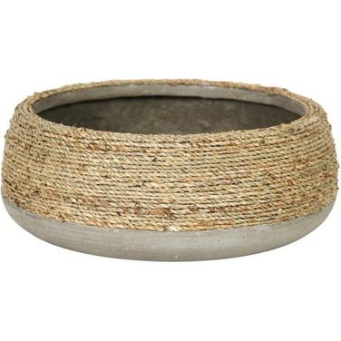 Patio Light Gray Beige Nature Low Round Grass And Concrete Pot
