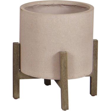 Patio Round Standing Pot Small In Brown Stone