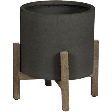 Patio Round Standing Pot Small In Black Stone