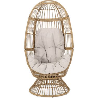 Patio Swivel Basket Egg Chair with Cushion In Natural