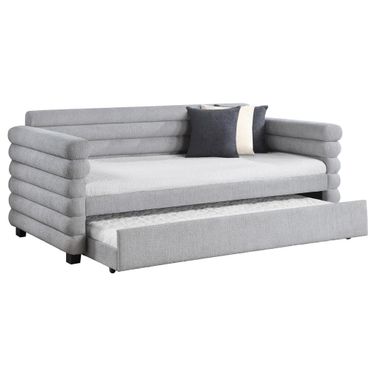 Patricia Boucle Upholstered Twin Day Bed with Trundle In Grey