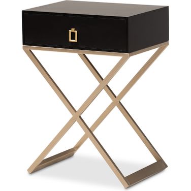 Patricia Wood and Metal 1 Drawer End Table In Black and Gold