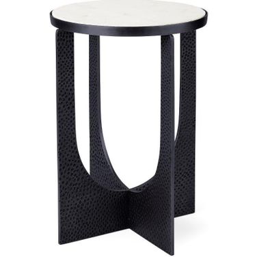 Patrick 23 Inch White Marble Top With Matte Black Metal Accent Table